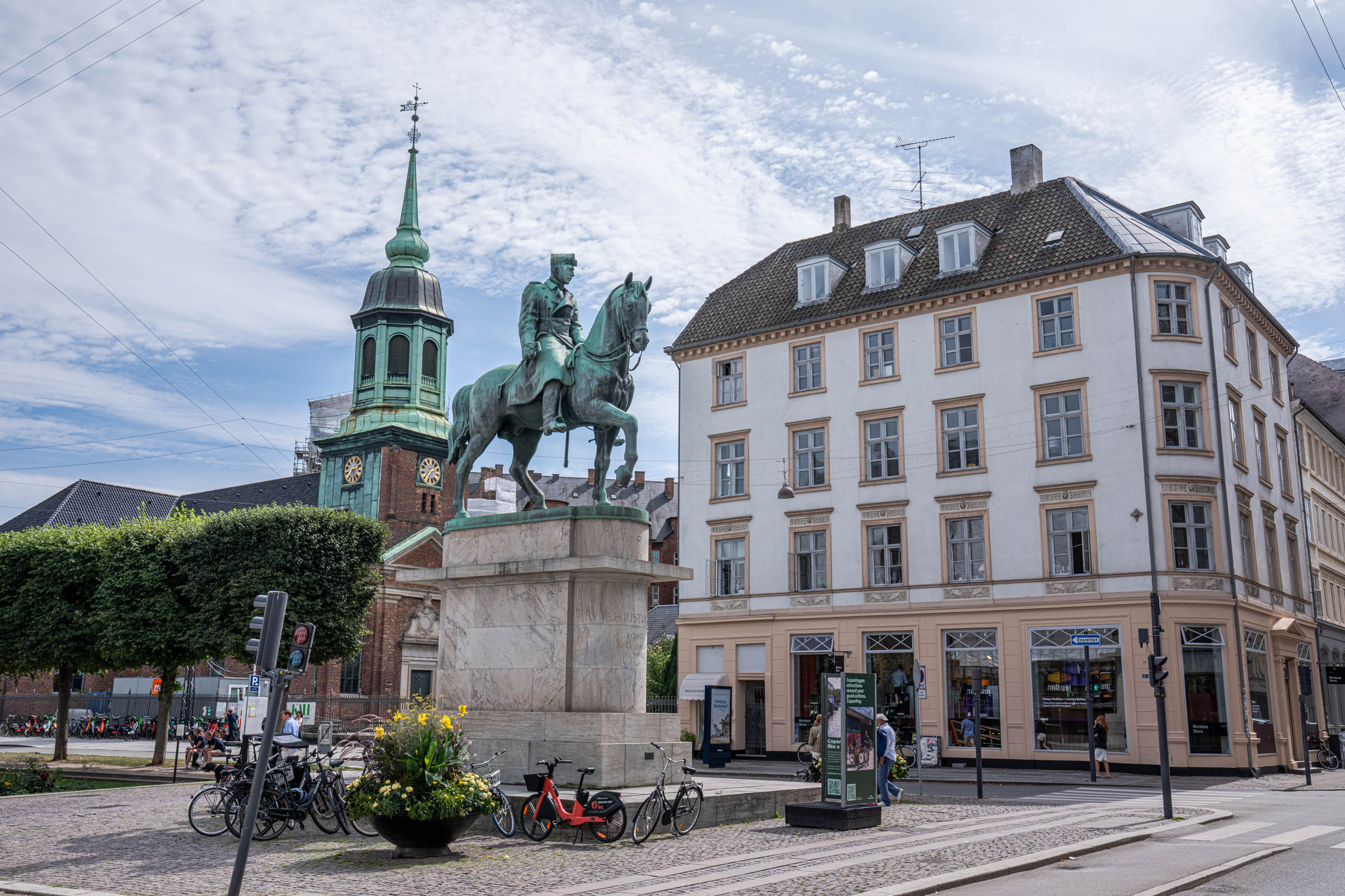 Equestrian statue of King Christian X beside the Garrison Church in central Copenhagen