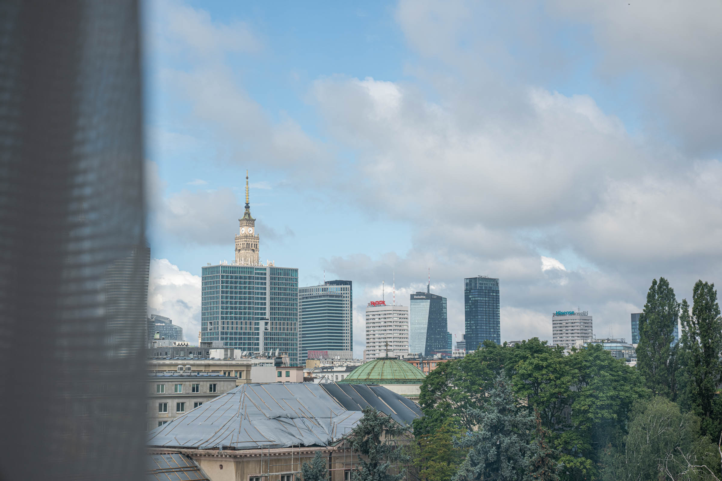 Warsaw view from a Sheraton Grand Warsaw window with the Palace of Culture spire, Mr.M by Marko Tadić
