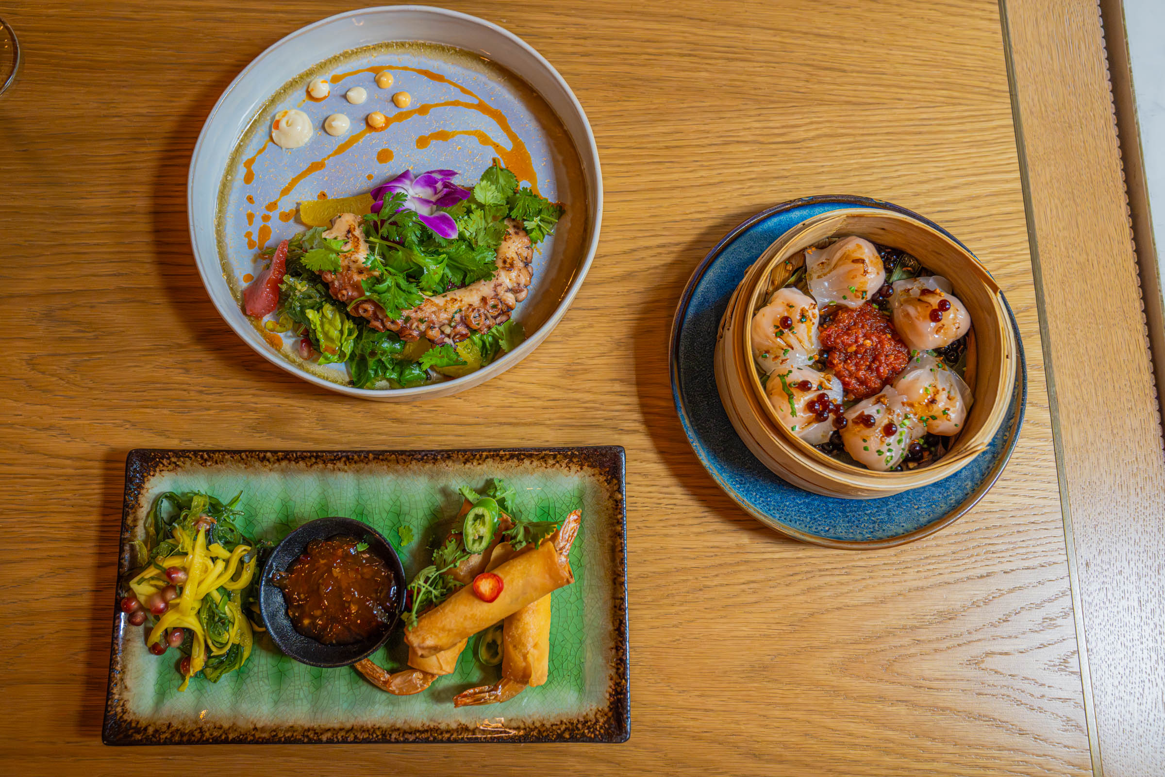 Octopus salad, dim sum and spring rolls at inAzia restaurant, Sheraton Grand Warsaw, Mr.M by Marko Tadić