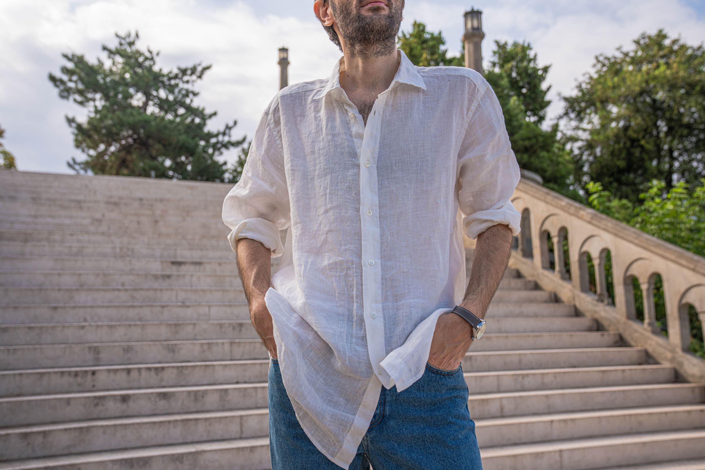 Texture of the translucent Valentino linen shirt worn by Marko Tadić, founder of Mr.M blog